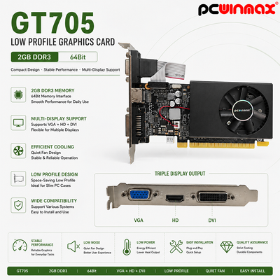 PCWINMAX GT 705 2GB 64Bit GDDR3 низкопрофильная одиночная вентиляторная система VGA DVI HD Порт графическая карта GPU для рабочего стола