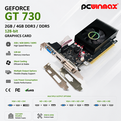 PCWINMAX Geforce GT 730 2GB 4GB DDR3 DDR5 64 Битовая графическая карта HD+HD+DP Порты низкопрофильная видеокарта для ПК
