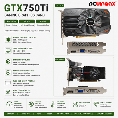 PCWINMAX Geforce GTX 750TI 4GB VGA DVI HD Single Fan Игровая настольная графическая карта