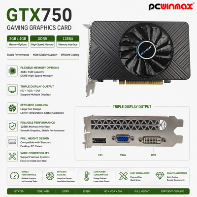PCWINMAX Geforce GTX 750 4GB Карта графики DDR5 128Bit DP HD DVI Выход PCIe x16 Карта графики