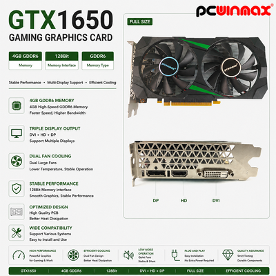 PCWINMAX GeForce GTX 1650 4GB GDRR6 128Bit HD DP DVI Поддержка выхода DirectX 12 VR Готовая графическая карта OC