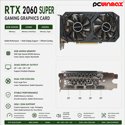 Графическая карта PCWINMAX RTX 2060 Super 8GB GDDR6 256Bit Dual-Fan GPU с HD+3DP Ray Tracing для игровых ПК OEM оптом