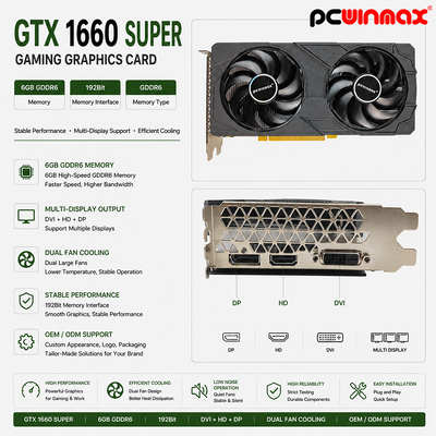 Видеокарта PCWINMAX GeForce GTX 1660 Super, 6 ГБ GDDR6 для игрового ПК, 192-битная видеокарта PCIe 3.0 x16 1660S для игр